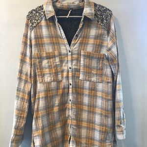 Free people fleece button up with sparkle detail